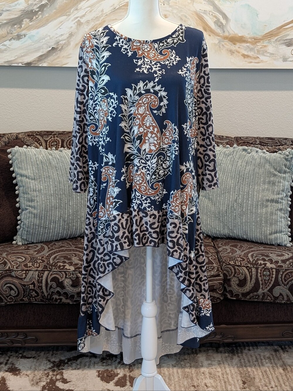 Navy Paisley High-Low Tunic